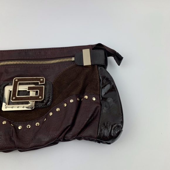 GUESS Brown Vegan Leather Clutch Wristlet Fringe - Picture 5 of 8